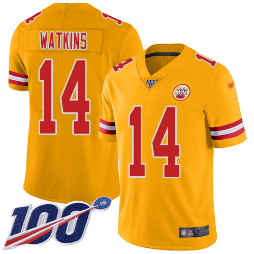 Youth Kansas City Chiefs #14 Watkins Sammy Limited Gold Inverted Legend 100th Season Football Nike NFL Jersey->youth nfl jersey->Youth Jersey